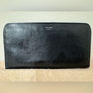 Celine Large Black Leather Zip Wallet With A Brig… - image 1